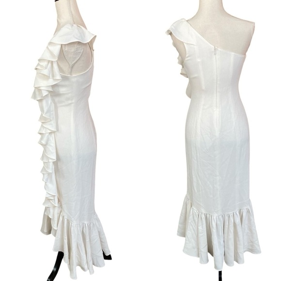 Cinq à Sept Jovette Ivory One-Shoulder Ruffle Gown Size 2 Formal Evening - Picture 9 of 16